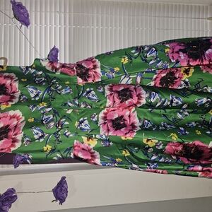 Floral Green Dress with Pink and Yellow Accents